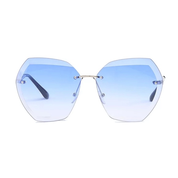 Hexagon Style Fashion SunGlasses In Light Blue - Picture 2 of 4